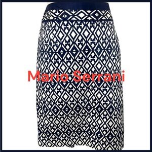 NWT Mario Serrani Navy White Geometric Pattern Pencil Skirt (M)